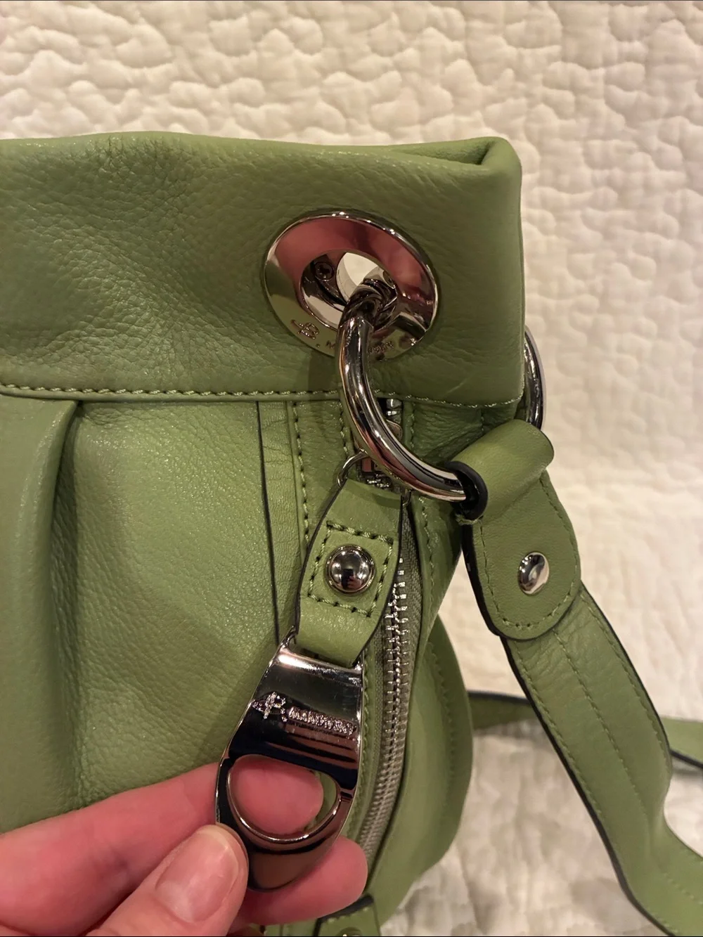 B. Makowsky Sage/Apple Green Pleated Leather Crossbody - Silver Hardware (ABBA)